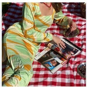 HOSBJERG Riley Printed Pants Medium M TRIPPY FUNKY RETRO MOD